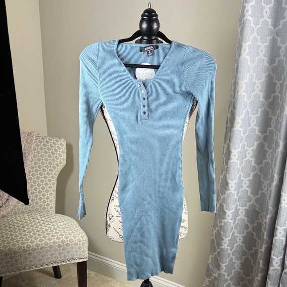 NWT Blue Ribbed Long Sleeve Dress - Picture 2 of 6